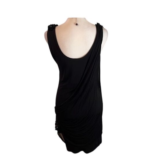 Alice+Olivia szS blk mini dress w/overlay & coin beads on shoulders & one side - Picture 2 of 10